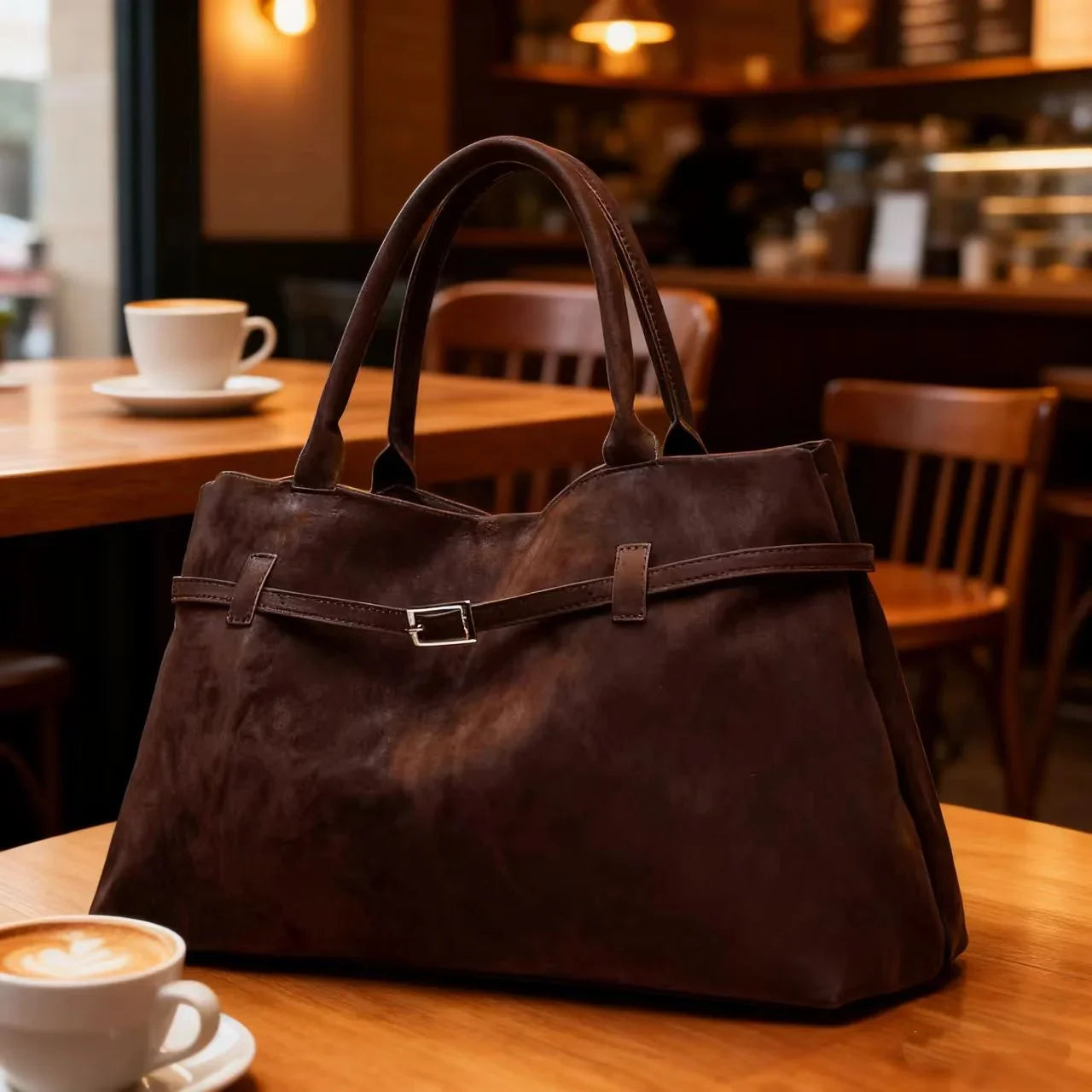 Bolso de mano marrón vintage para mujer