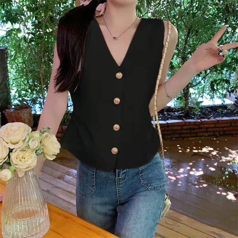 Chaleco fruncido con cuello en V