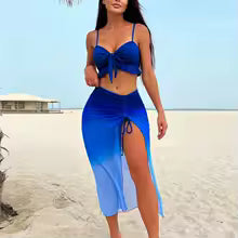 Bikini Traje de bañode tres piezas de color degradado Conjunto de bikinis de malla Traje de baño de playa de verano Traje de baño para mujer