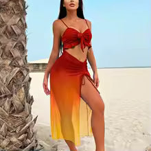 Bikini Traje de bañode tres piezas de color degradado Conjunto de bikinis de malla Traje de baño de playa de verano Traje de baño para mujer