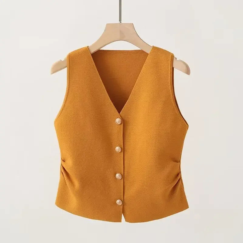 Chaleco fruncido con cuello en V