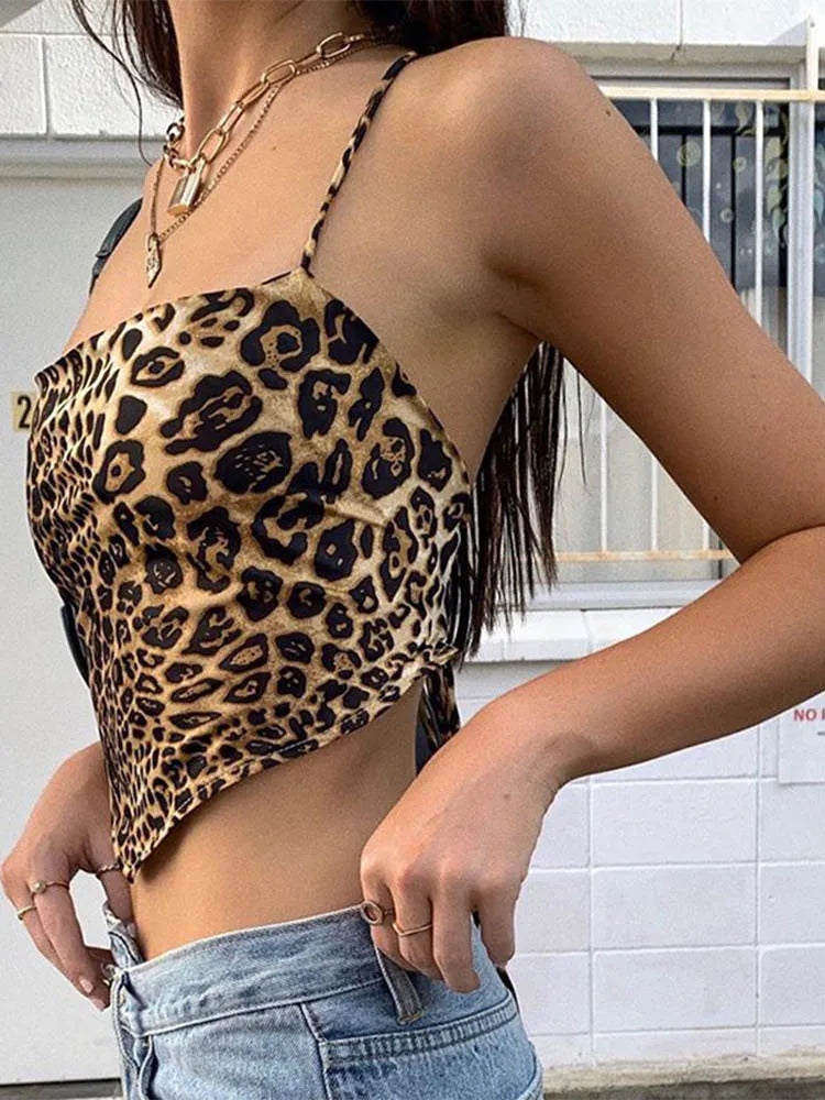 Camiseta sin mangas con estampado de leopardo para mujer