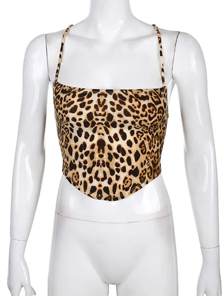 Camiseta sin mangas con estampado de leopardo para mujer