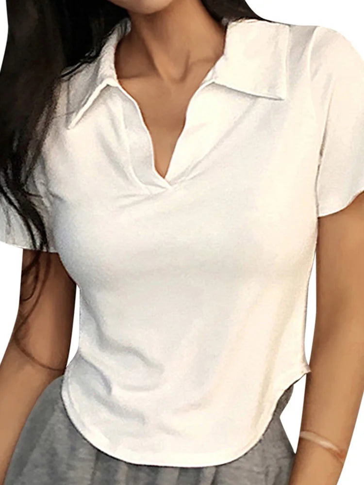 Top de solapa de manga corta