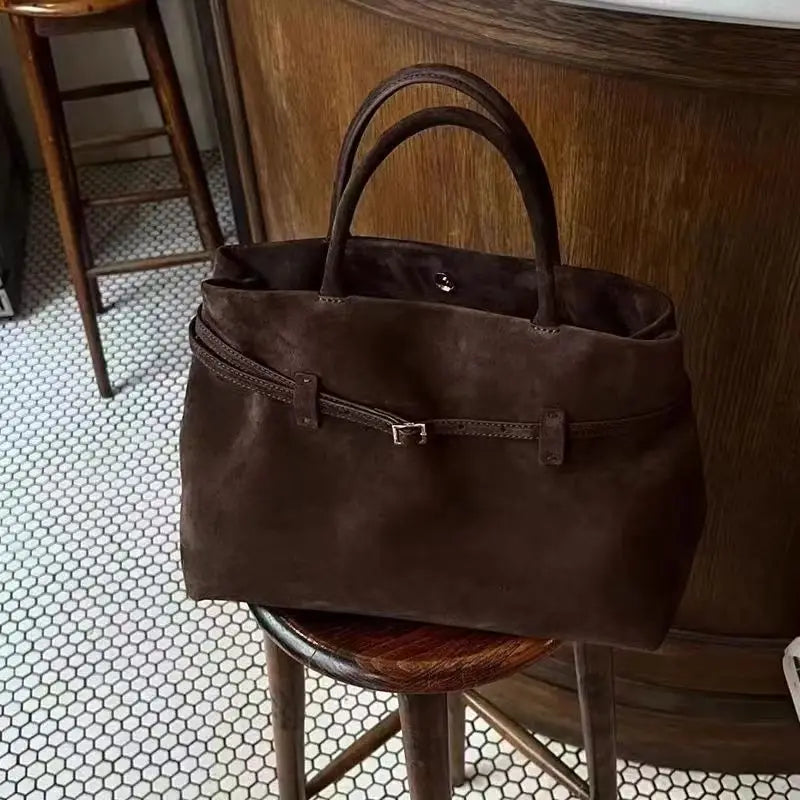 Bolso de mano marrón vintage para mujer