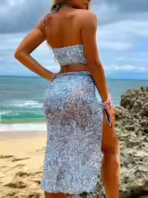 Bikini cruzado con cuello Halter para mujer, traje de baño vinculado con anillo, Vestido de playa con cordón
