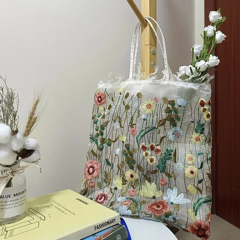 Bolso de hombro de flores de encaje bordado