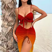 Bikini Traje de bañode tres piezas de color degradado Conjunto de bikinis de malla Traje de baño de playa de verano Traje de baño para mujer