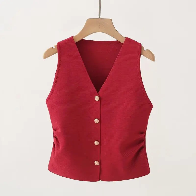 Chaleco fruncido con cuello en V