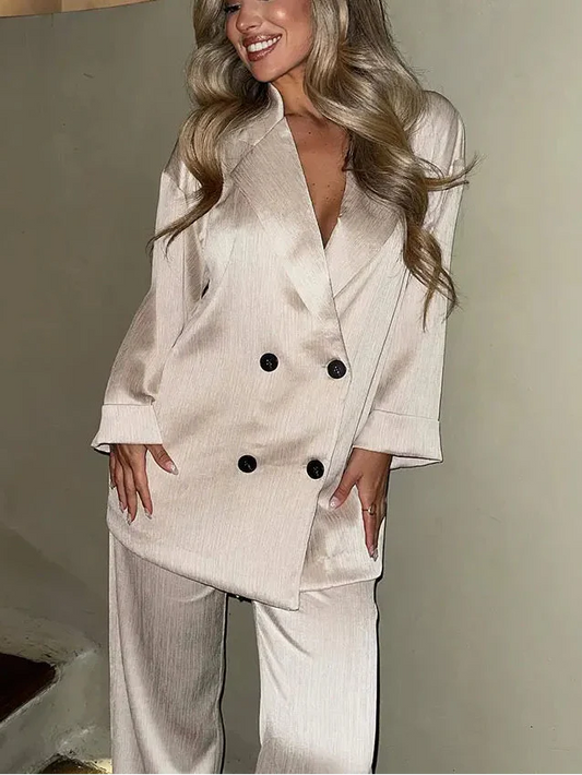 Conjunto de blazer cruzado para mujer