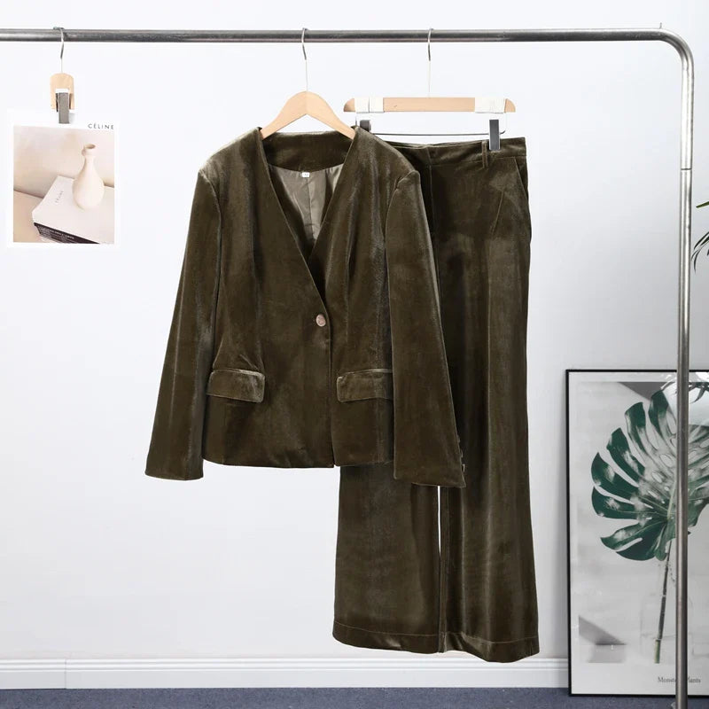 Conjunto de traje blazer de terciopelo para mujer