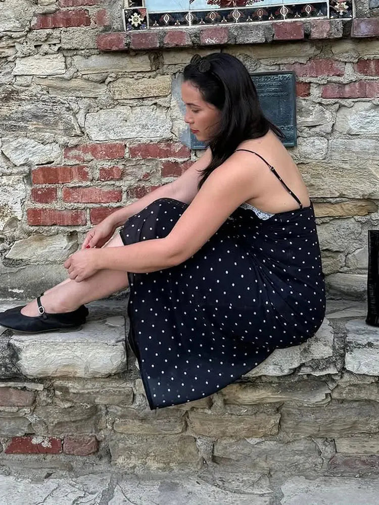 Vestido largo de encaje con cuello en V para mujer