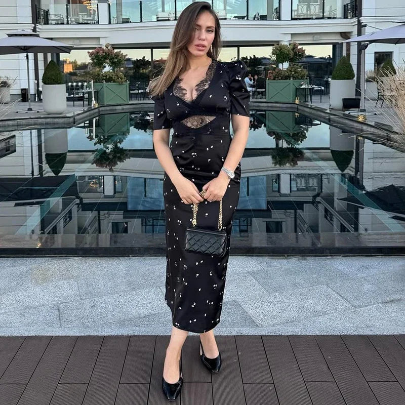 Vestido de fiesta de encaje calado para mujer
