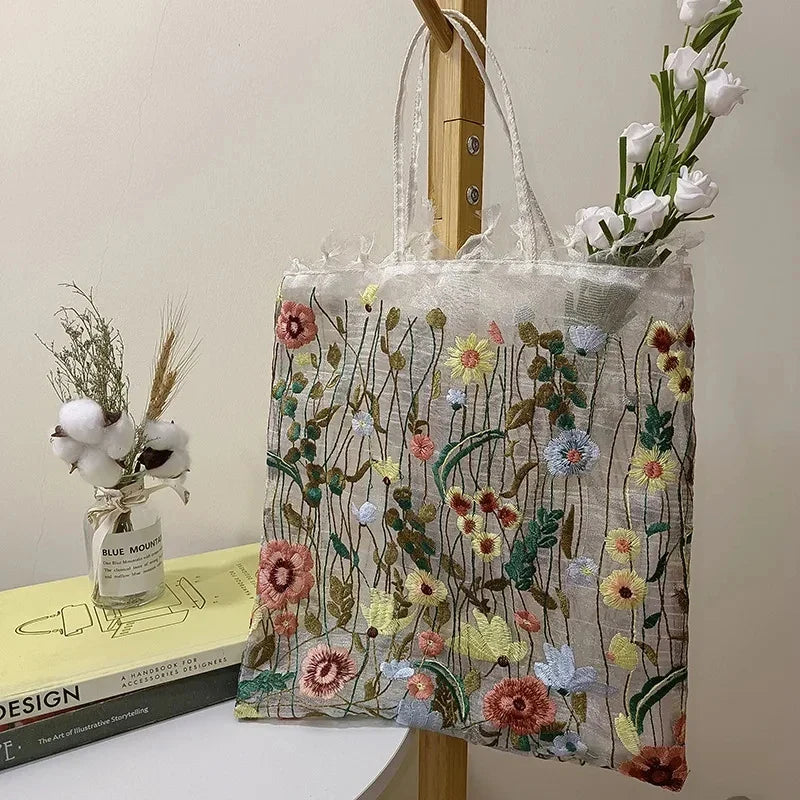 Bolso de hombro de flores de encaje bordado