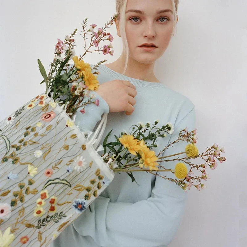 Bolso de hombro de flores de encaje bordado