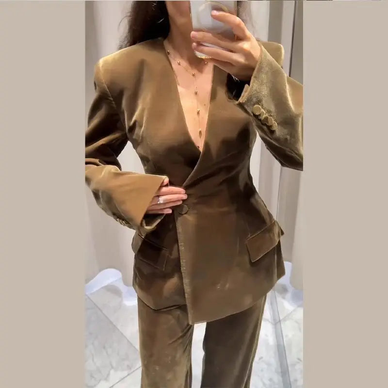 Conjunto de traje blazer de terciopelo para mujer