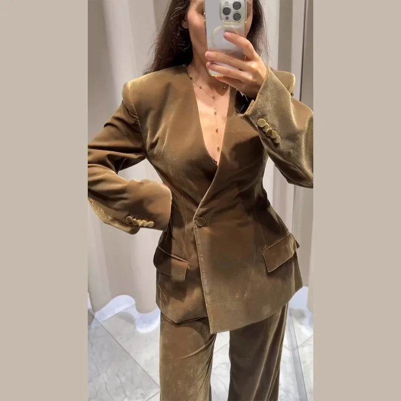 Conjunto de traje blazer de terciopelo para mujer