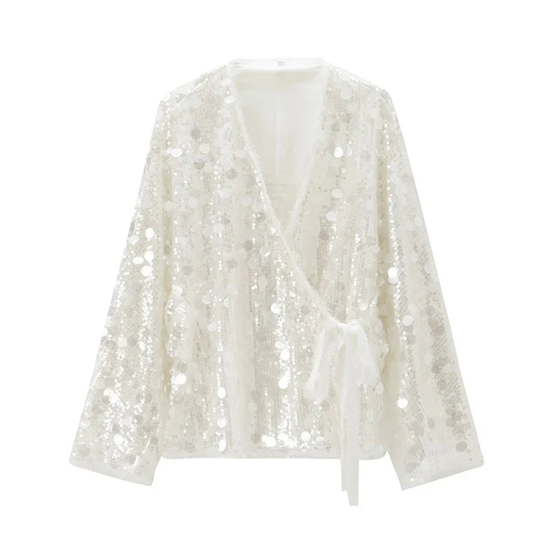 Chaqueta envolvente de kimono con lentejuelas