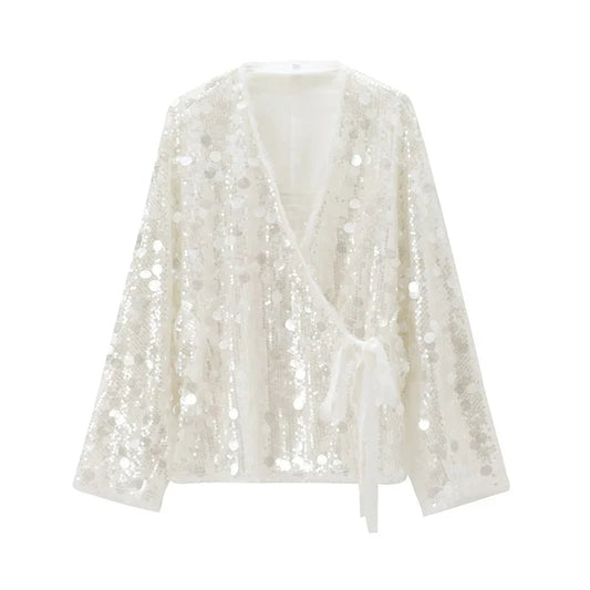 Chaqueta envolvente de kimono con lentejuelas