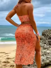 Bikini cruzado con cuello Halter para mujer, traje de baño vinculado con anillo, Vestido de playa con cordón