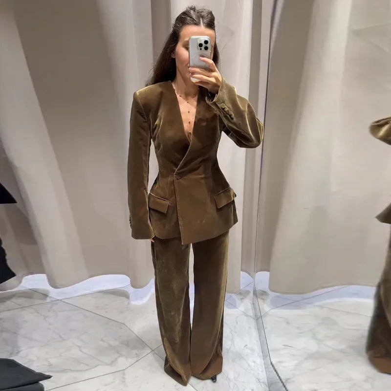 Conjunto de traje blazer de terciopelo para mujer
