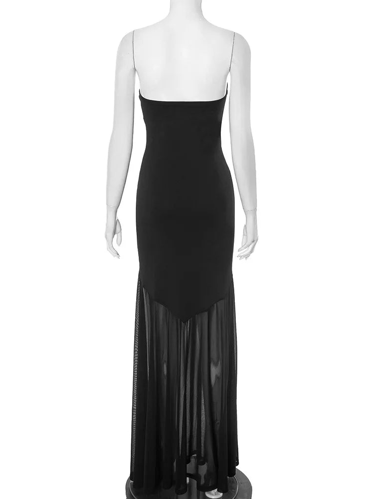 Vestido largo fruncido sin tirantes para mujer
